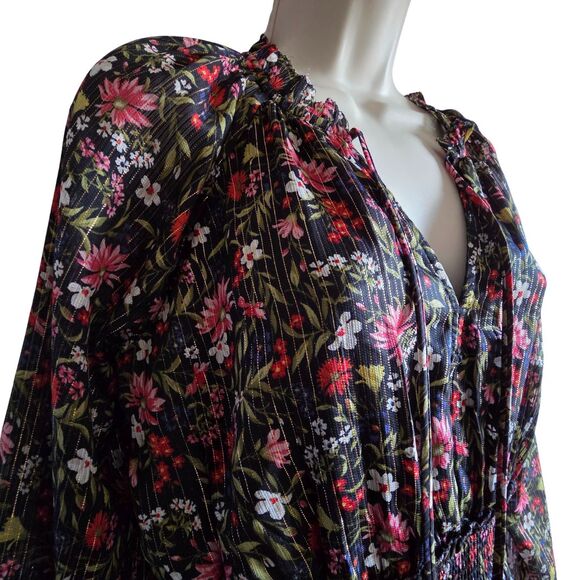 NWT Old Navy Women's Long Sleeve Floral Boho Mini Dress M Tall Black Metallic - Picture 4 of 15